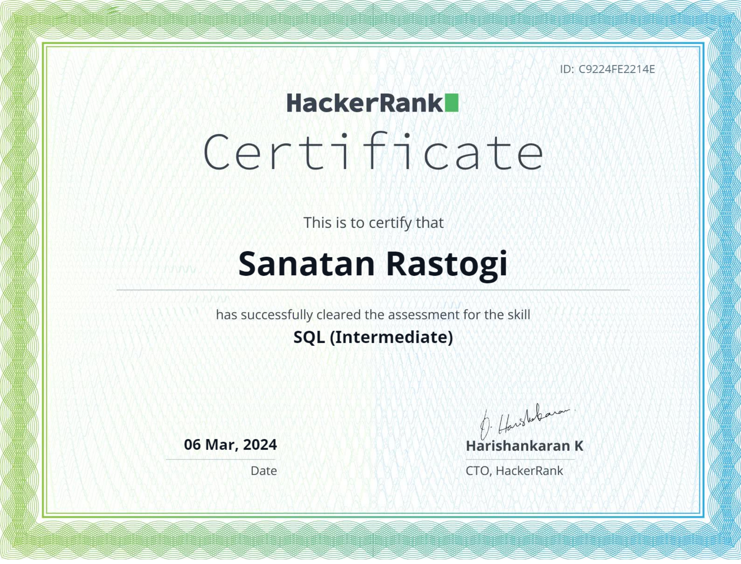 SQl Intermediate Certificate