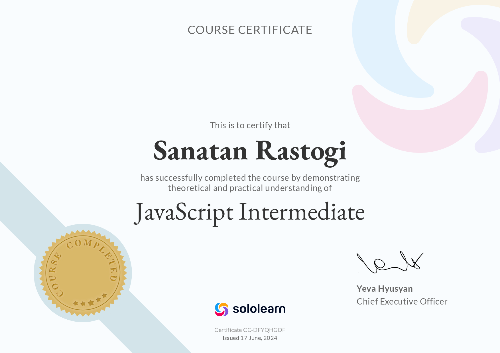 JavaScript Intermediate Certificate